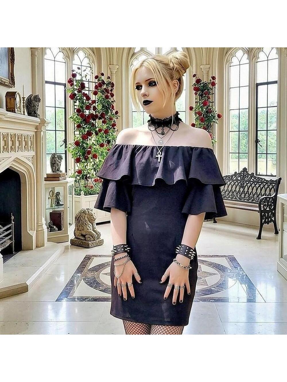Gothic Off-The-Shoulder Ruffle Mini Dress 92